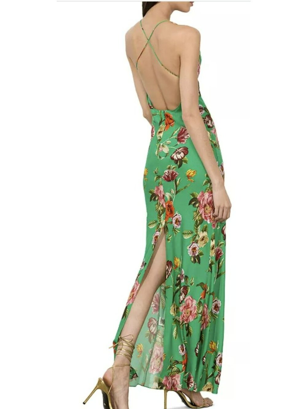 Alice + Olivia Green Floral Maxi Cross Back Long Dress Size 12 New - Picture 4 of 10